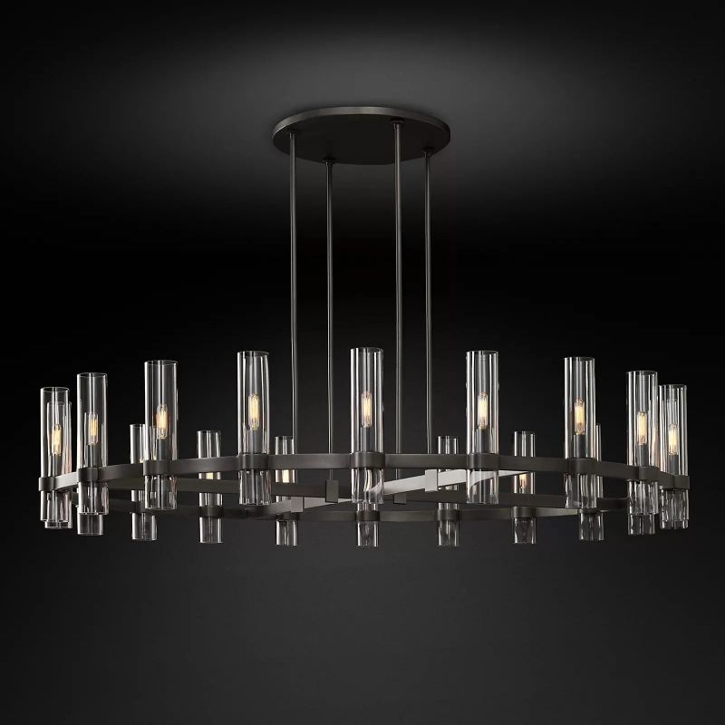 Rachel Round Brass Glass Cylinder Chandelier 60″-Fullstarlighting