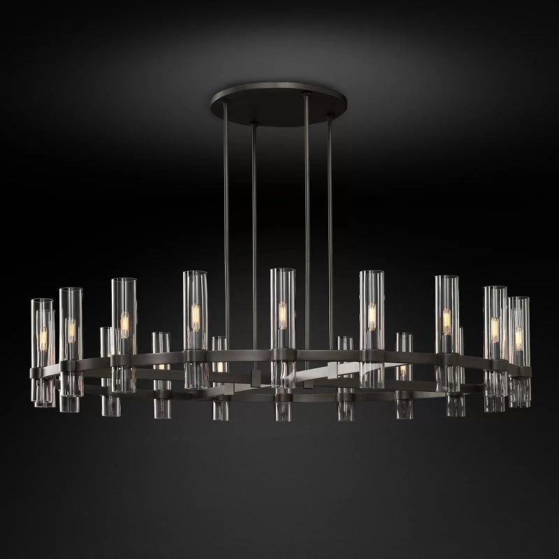Rachel Round Brass Glass Cylinder Chandelier 60″-Fullstarlighting