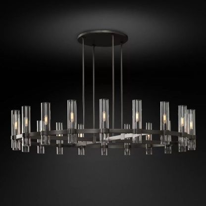 Rachel Round Brass Glass Cylinder Chandelier 60″-Fullstarlighting