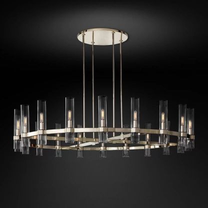 Rachel Round Brass Glass Cylinder Chandelier 60″-Fullstarlighting