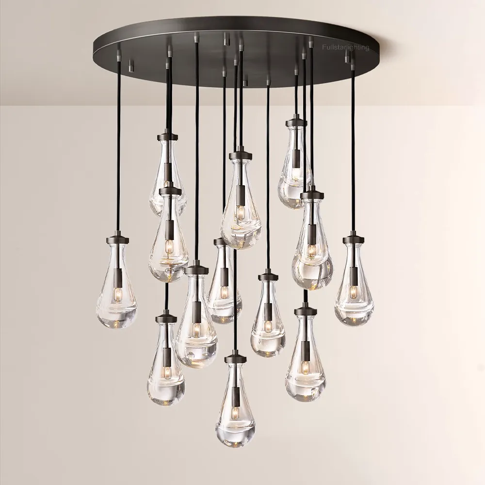 Raindrop Round Glass Chandelier 36",Living Room Chandelier Crystal