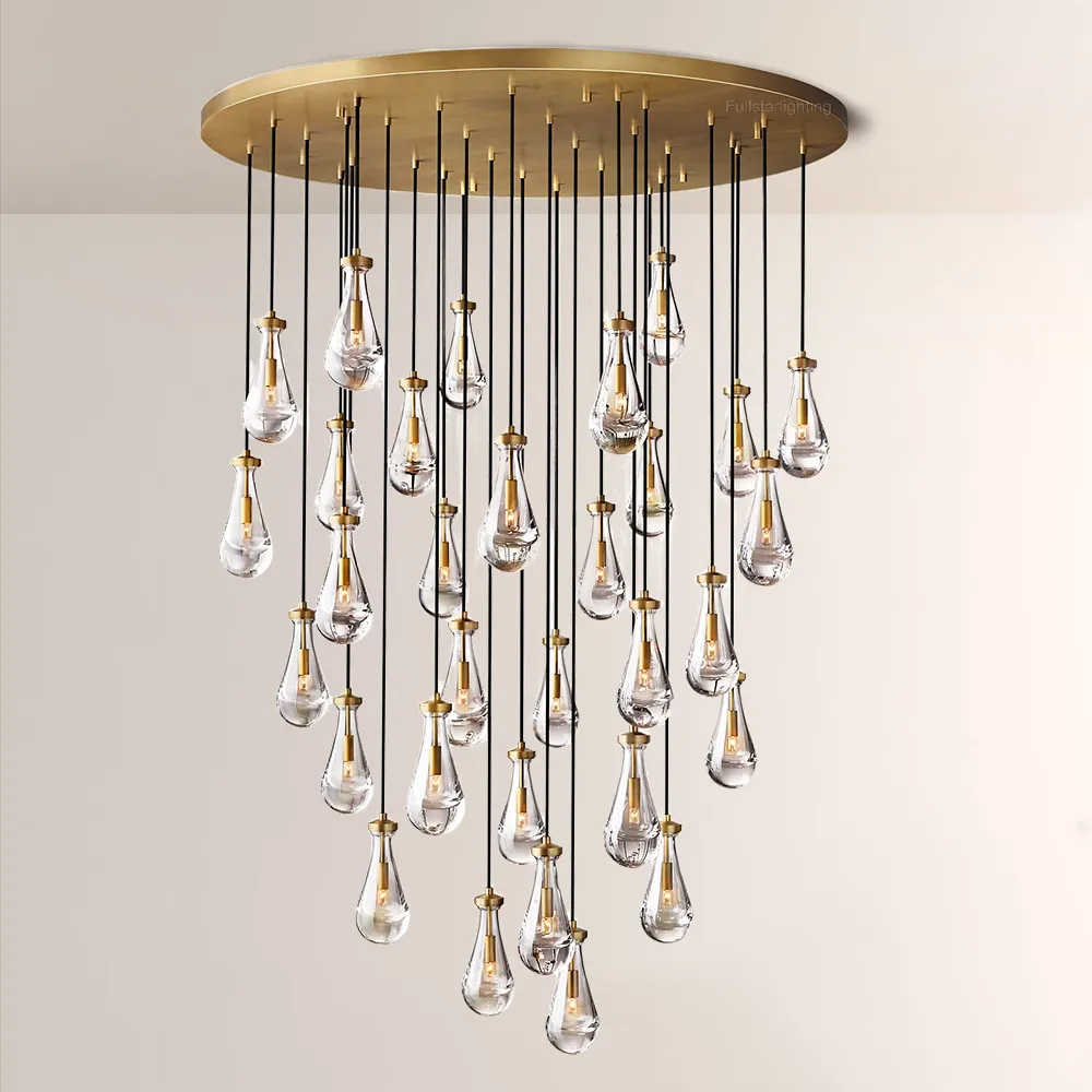 Raindrop Modern Round Chandelier 60",Living Room Chandelier Crystal