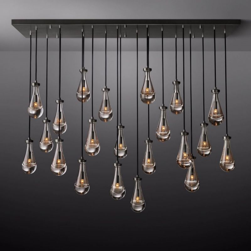 Raindrop Glass Rectangle Chandelier 72"-Fullstarlighting