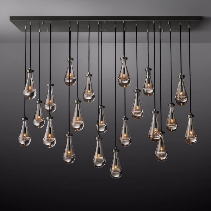Raindrop Glass Rectangle Chandelier 72"-Fullstarlighting