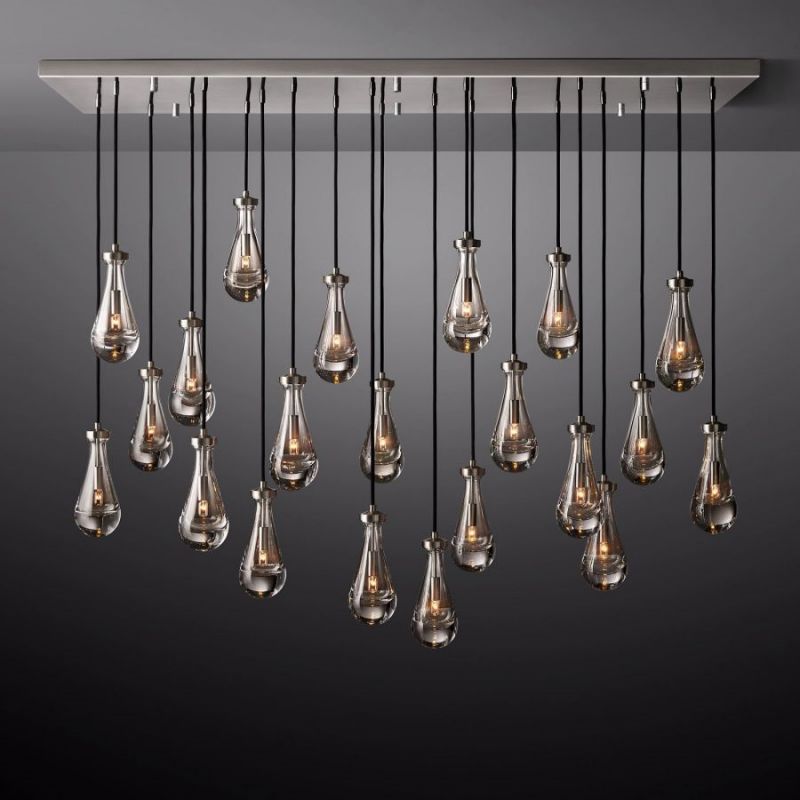 Raindrop Glass Rectangle Chandelier 72"-Fullstarlighting