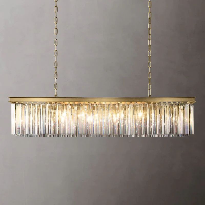 Raly Rectangular Glass & Crystal Chandelier 49"W/60"W For Living Room
