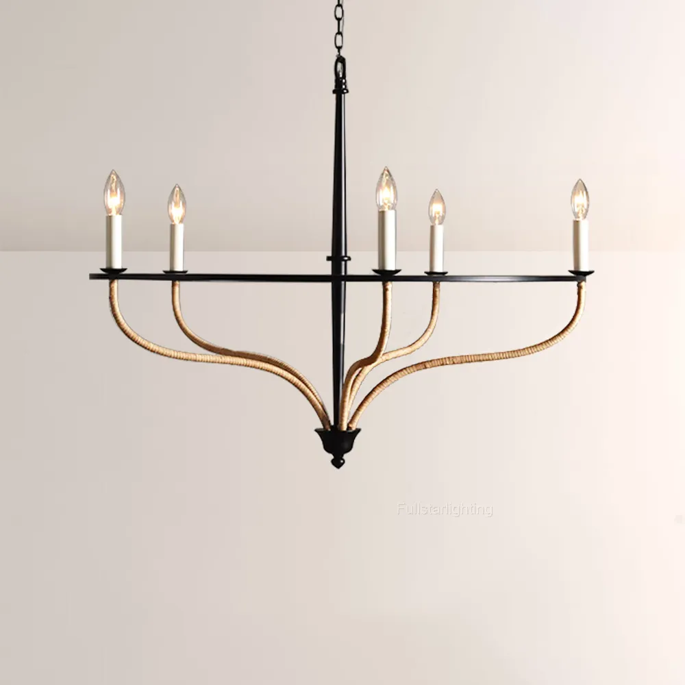 Rosalind Rattan Chandelier in Black-Fullstarlighting