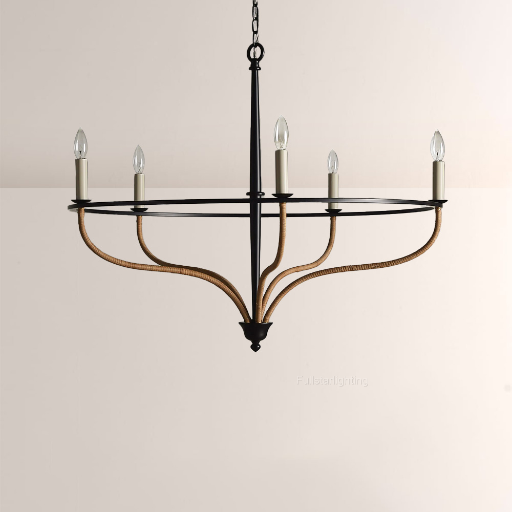 Rosalind Rattan Chandelier in Black-Fullstarlighting