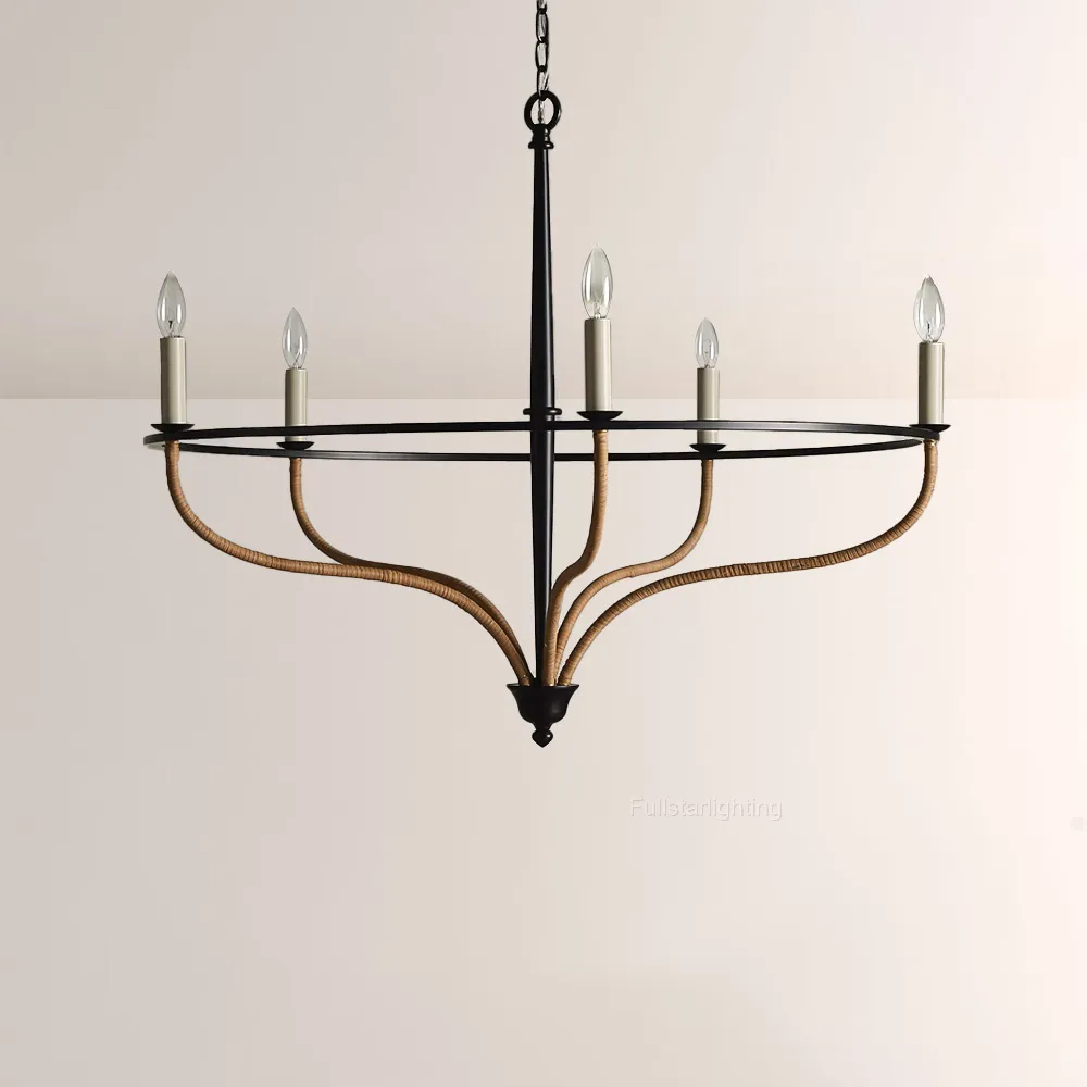 Rosalind Rattan Chandelier in Black-Fullstarlighting
