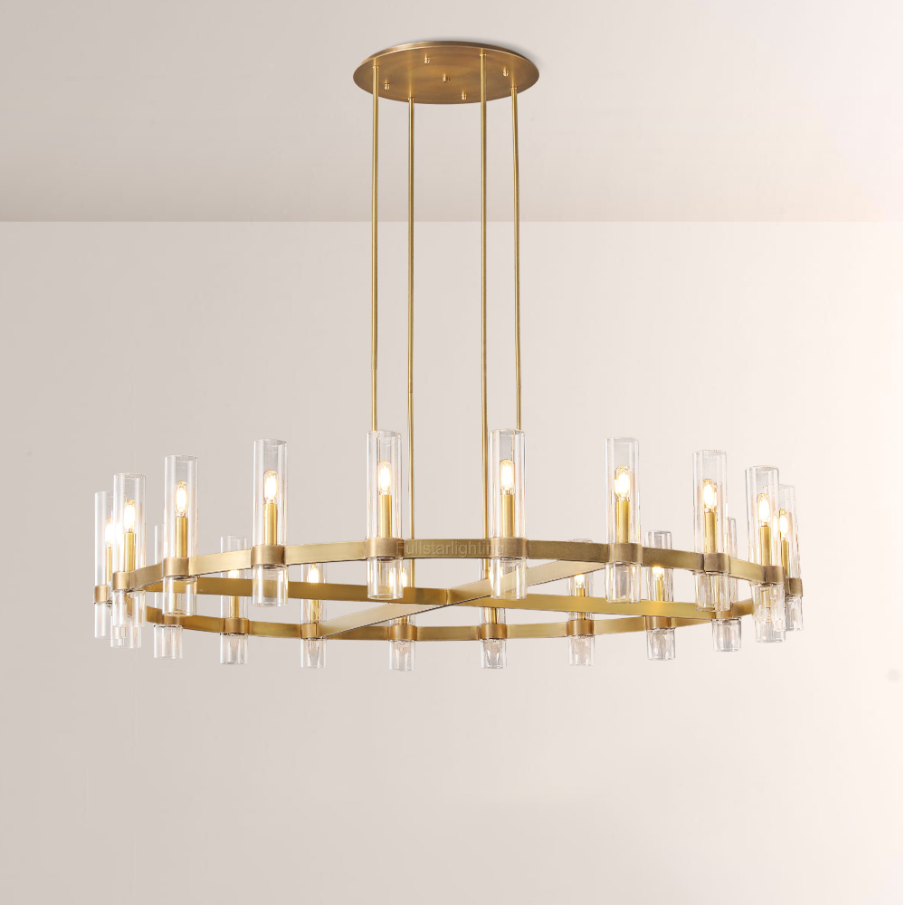 Rachel Round Brass Glass Cylinder Chandelier 60″-Fullstarlighting