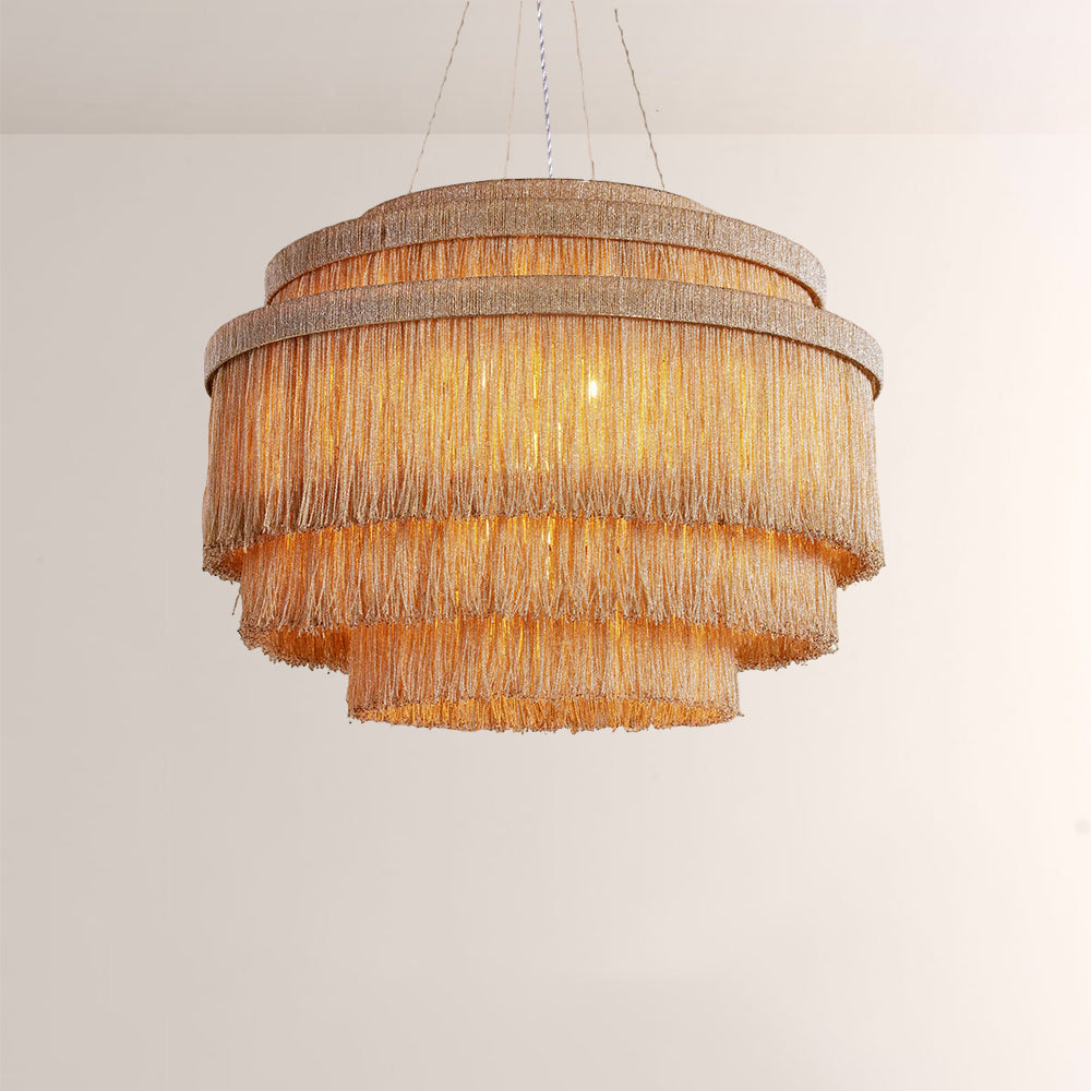 Rowan Jute Fringe Tiered Chandelier-Fullstarlighting