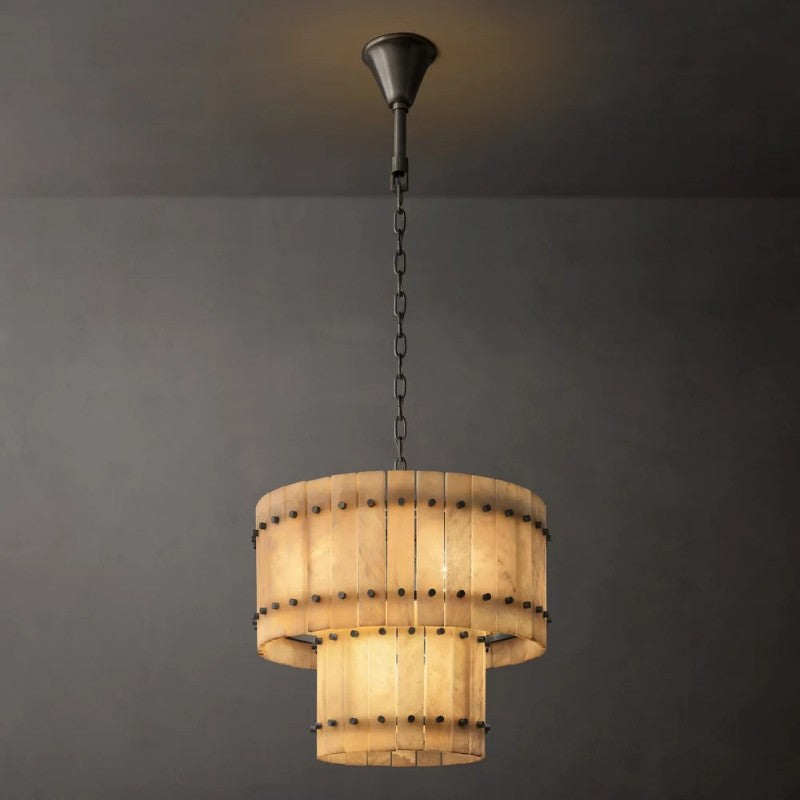 Mara Alabaster Round Tiered Chandelier 22"