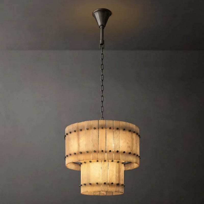 Mara Alabaster Round Tiered Chandelier 22"