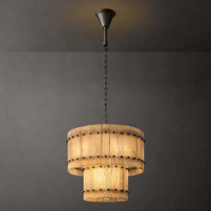 Mara Alabaster Round Tiered Chandelier 22"