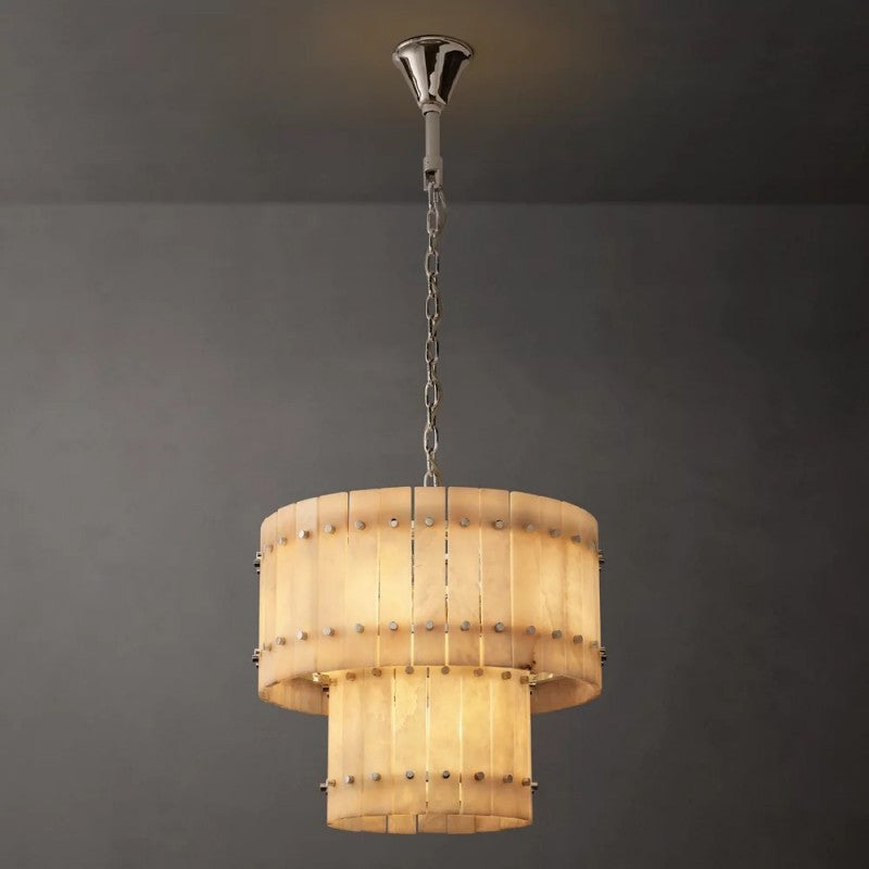 Mara Alabaster Round Tiered Chandelier 22"