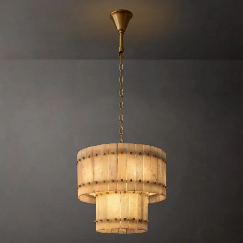 Mara Alabaster Round Tiered Chandelier 22"