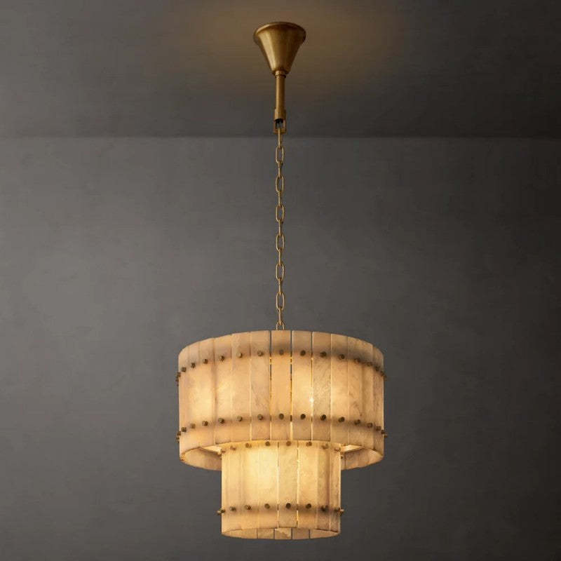 Mara Alabaster Round Tiered Chandelier 22"