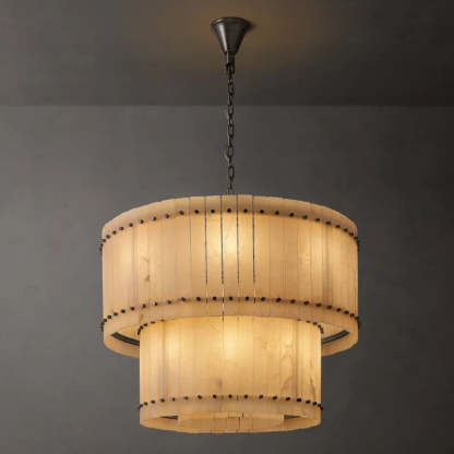 Mara Alabaster Round Tiered Chandelier 37"