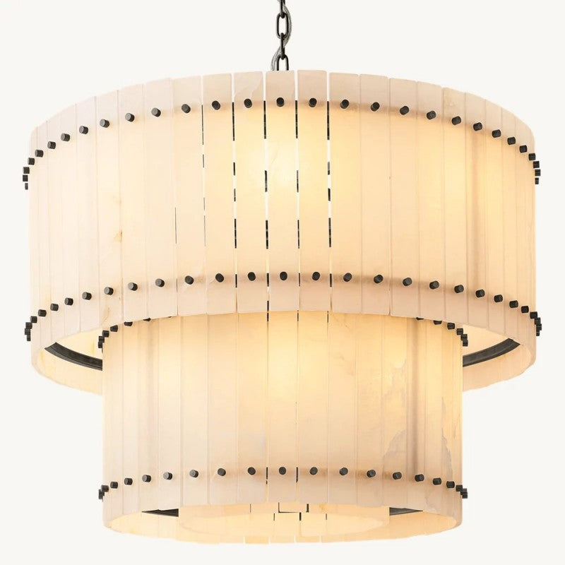Mara Alabaster Round Tiered Chandelier 37"