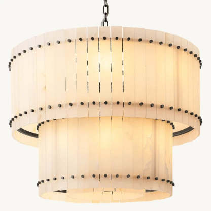 Mara Alabaster Round Tiered Chandelier 37"