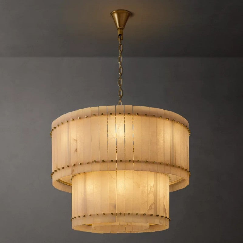 Mara Alabaster Round Tiered Chandelier 37"