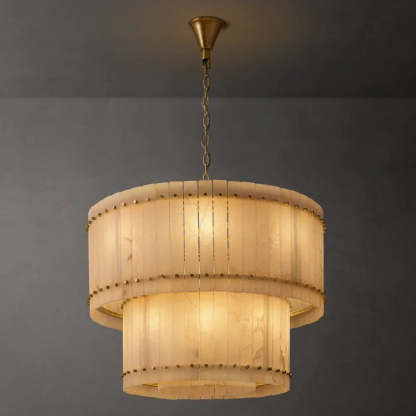 Mara Alabaster Round Tiered Chandelier 37"