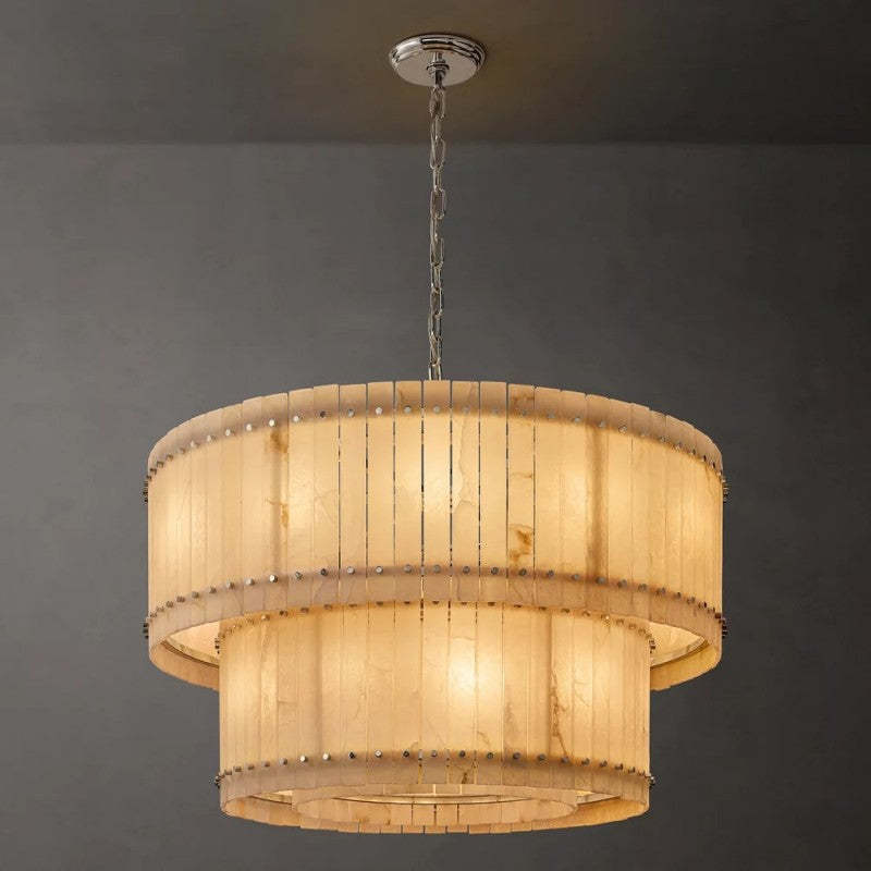 Mara Alabaster Round Tiered Chandelier 48"
