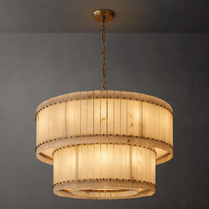 Mara Alabaster Round Tiered Chandelier 48"