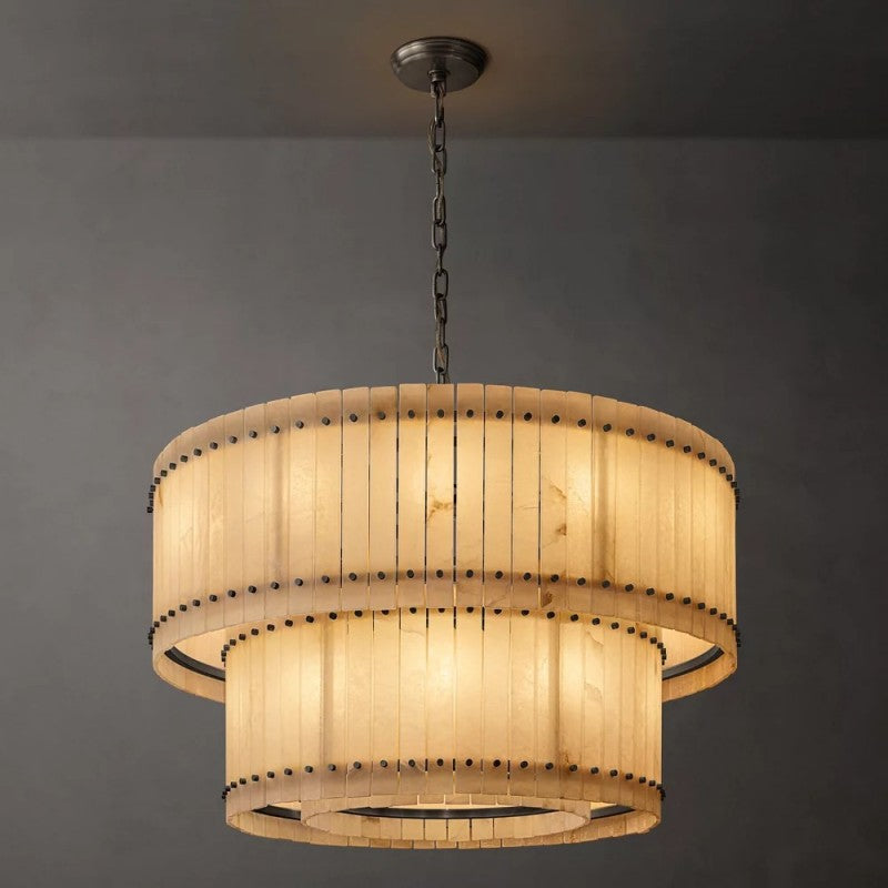 Mara Alabaster Round Tiered Chandelier 48"