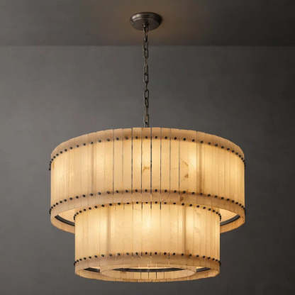 Mara Alabaster Round Tiered Chandelier 48"