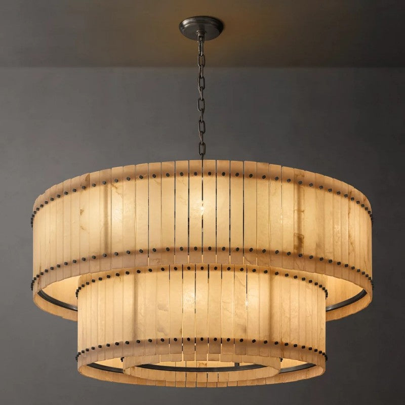 Mara Alabaster Round Tiered Chandelier 60"