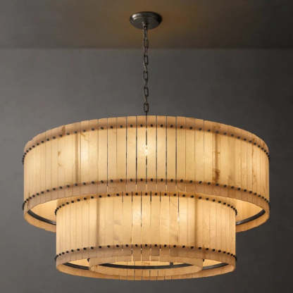 Mara Alabaster Round Tiered Chandelier 60"