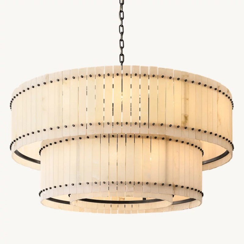 Senparo Tiered Round Alabaster Chandelier 60"