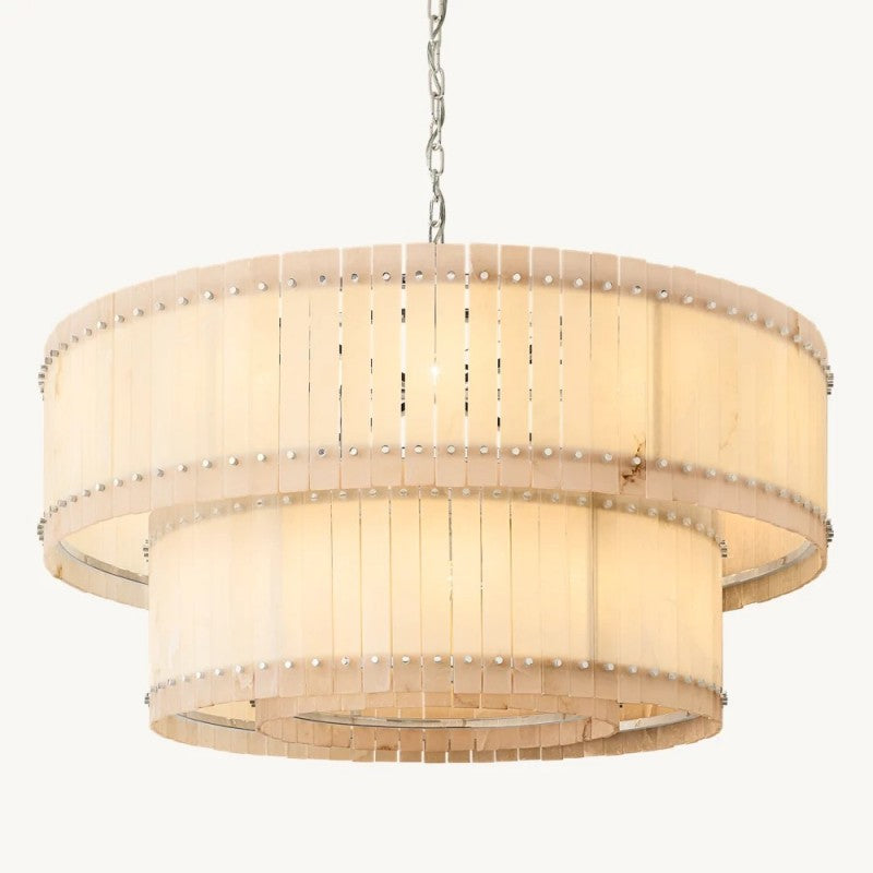 Senparo Tiered Round Alabaster Chandelier 60"