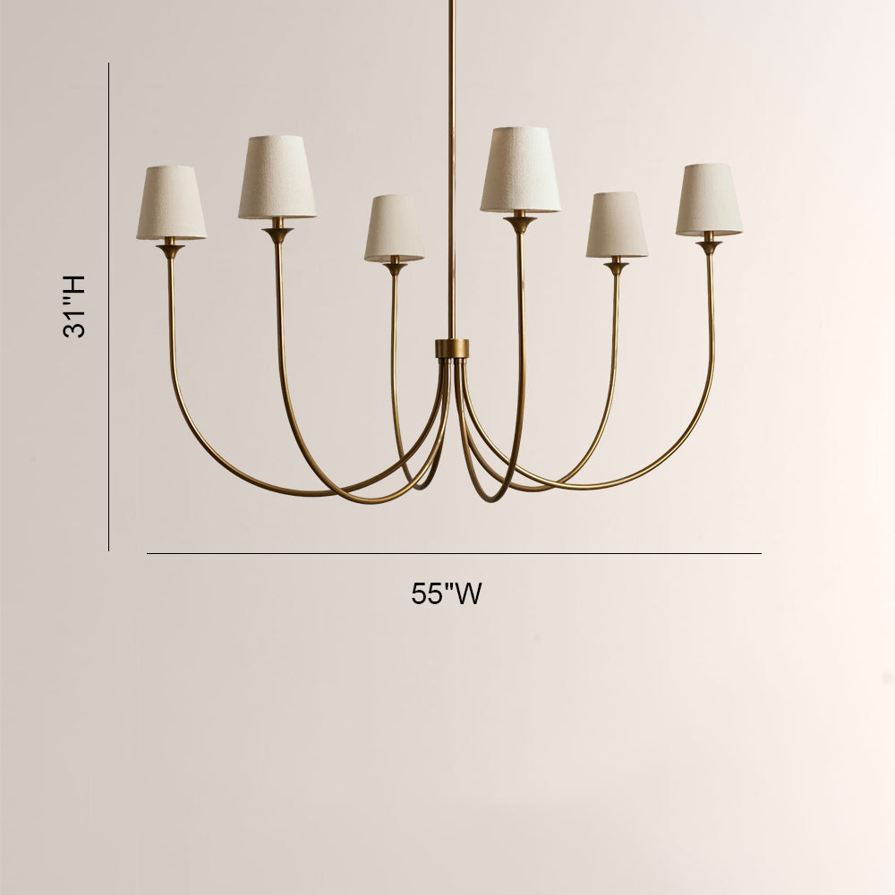 Saylor 6-Light Curved Arm Chandelier with Linen Shades-Fullstarlighting