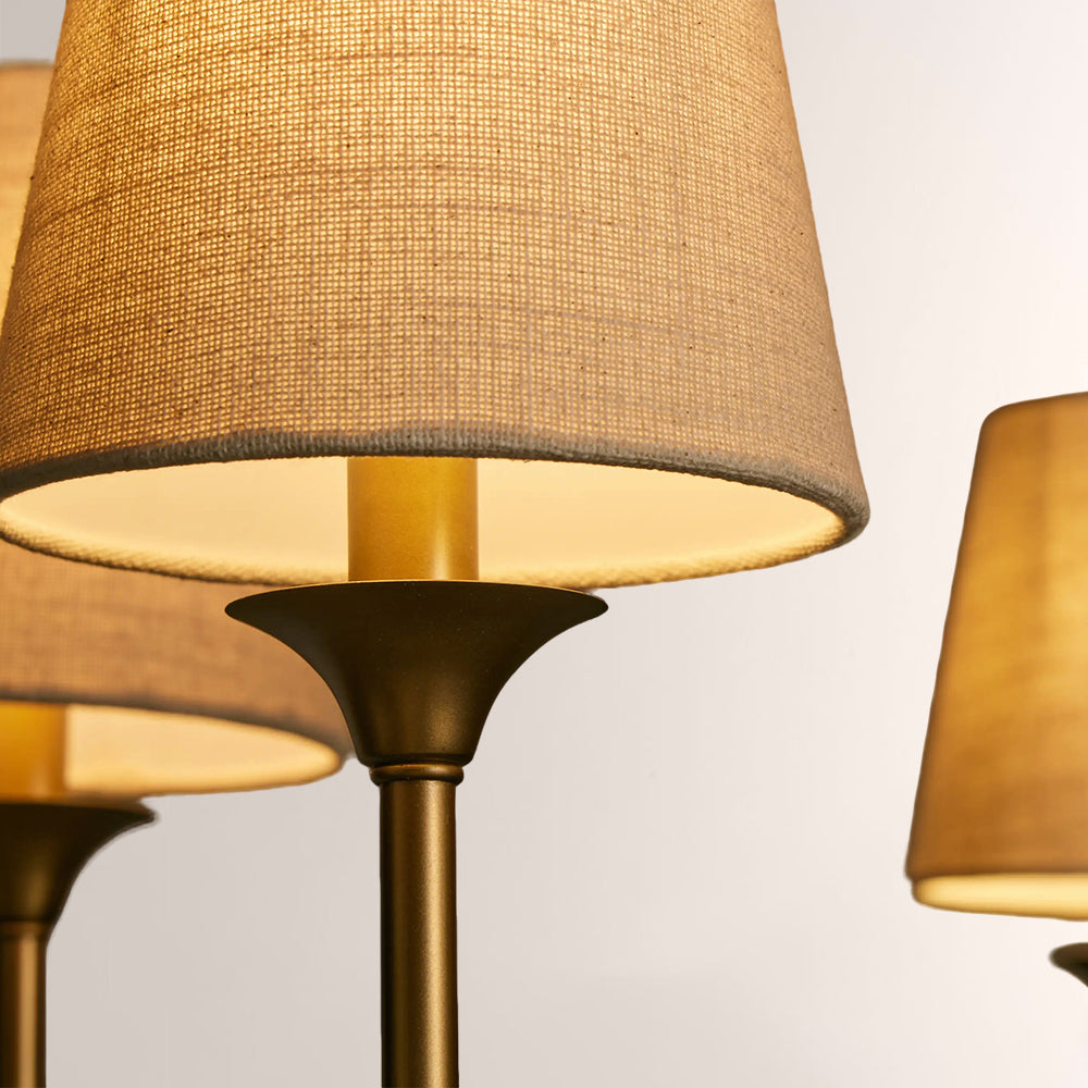 Saylor 6-Light Curved Arm Chandelier with Linen Shades-Fullstarlighting