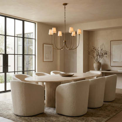 Saylor 6-Light Curved Arm Chandelier with Linen Shades-Fullstarlighting