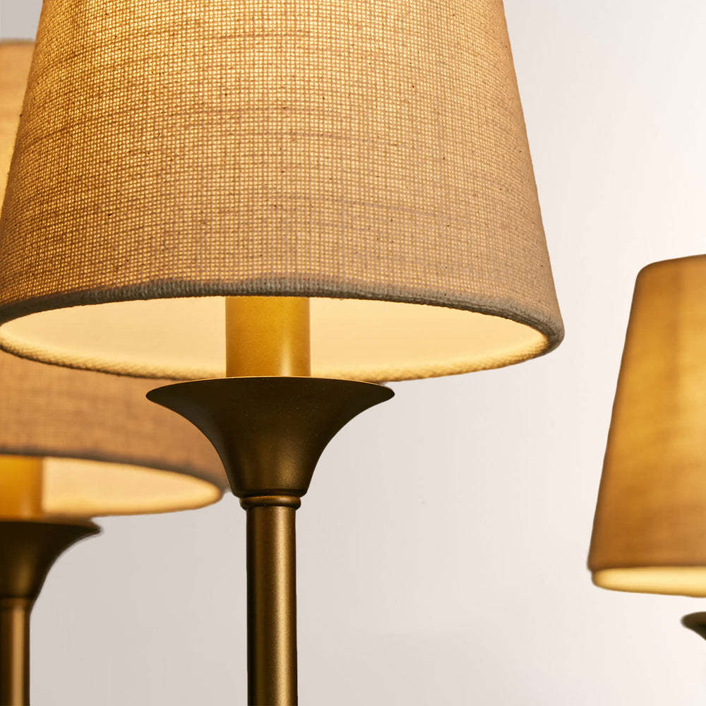 Saylor 6-Light Curved Arm Chandelier with Linen Shades-Fullstarlighting
