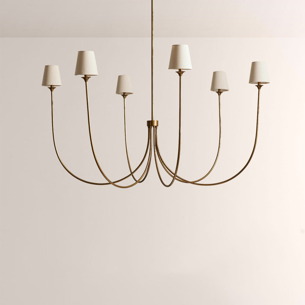 Saylor 6-Light Curved Arm Chandelier with Linen Shades-Fullstarlighting