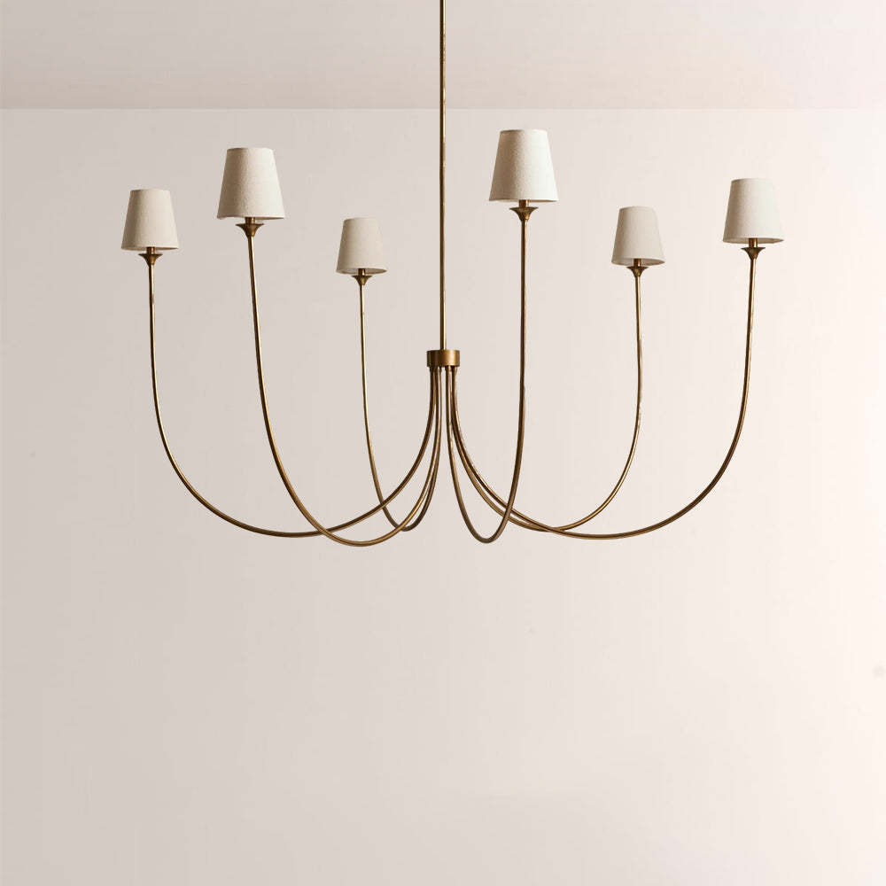 Saylor 6-Light Curved Arm Chandelier with Linen Shades-Fullstarlighting