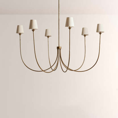 Saylor 6-Light Curved Arm Chandelier with Linen Shades-Fullstarlighting