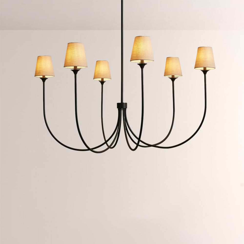 Saylor 6-Light Curved Arm Chandelier with Linen Shades-Fullstarlighting
