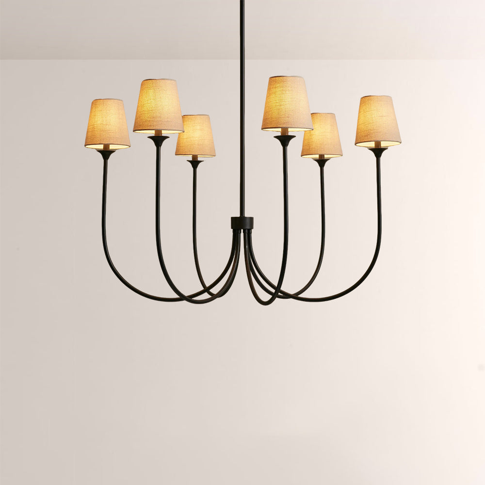 Saylor 6-Light Curved Arm Chandelier with Linen Shades-Fullstarlighting