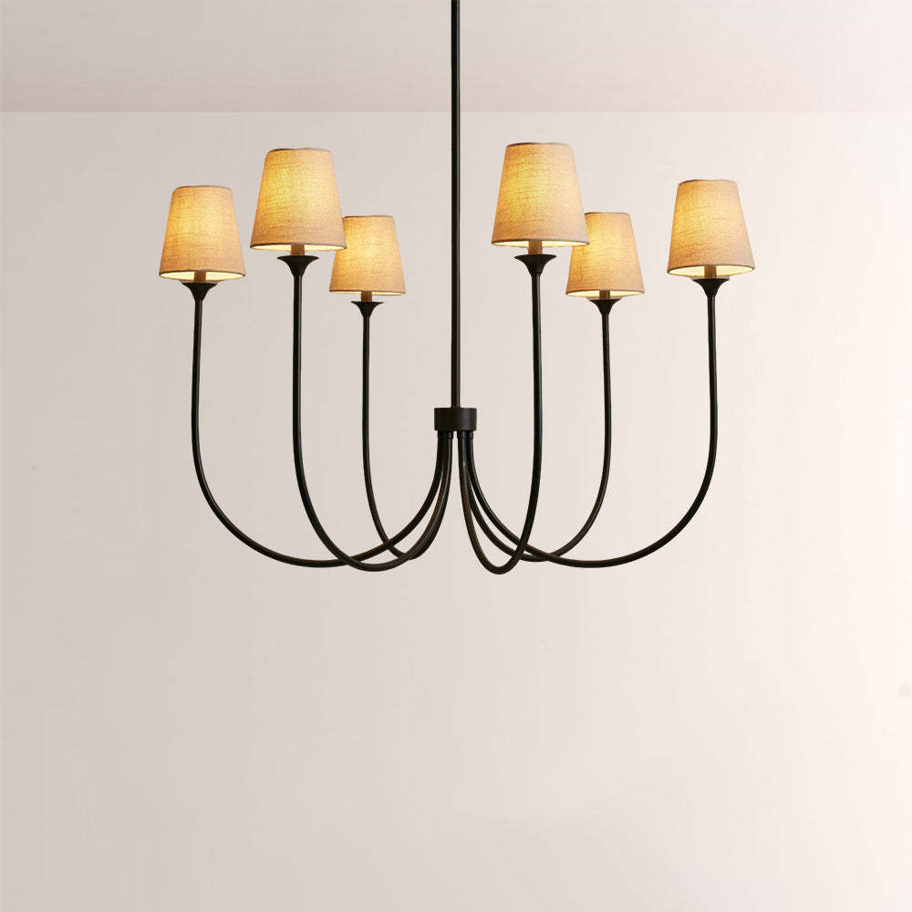 Saylor 6-Light Curved Arm Chandelier with Linen Shades-Fullstarlighting