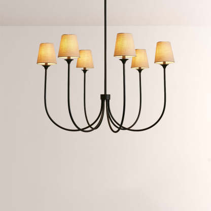 Saylor 6-Light Curved Arm Chandelier with Linen Shades-Fullstarlighting