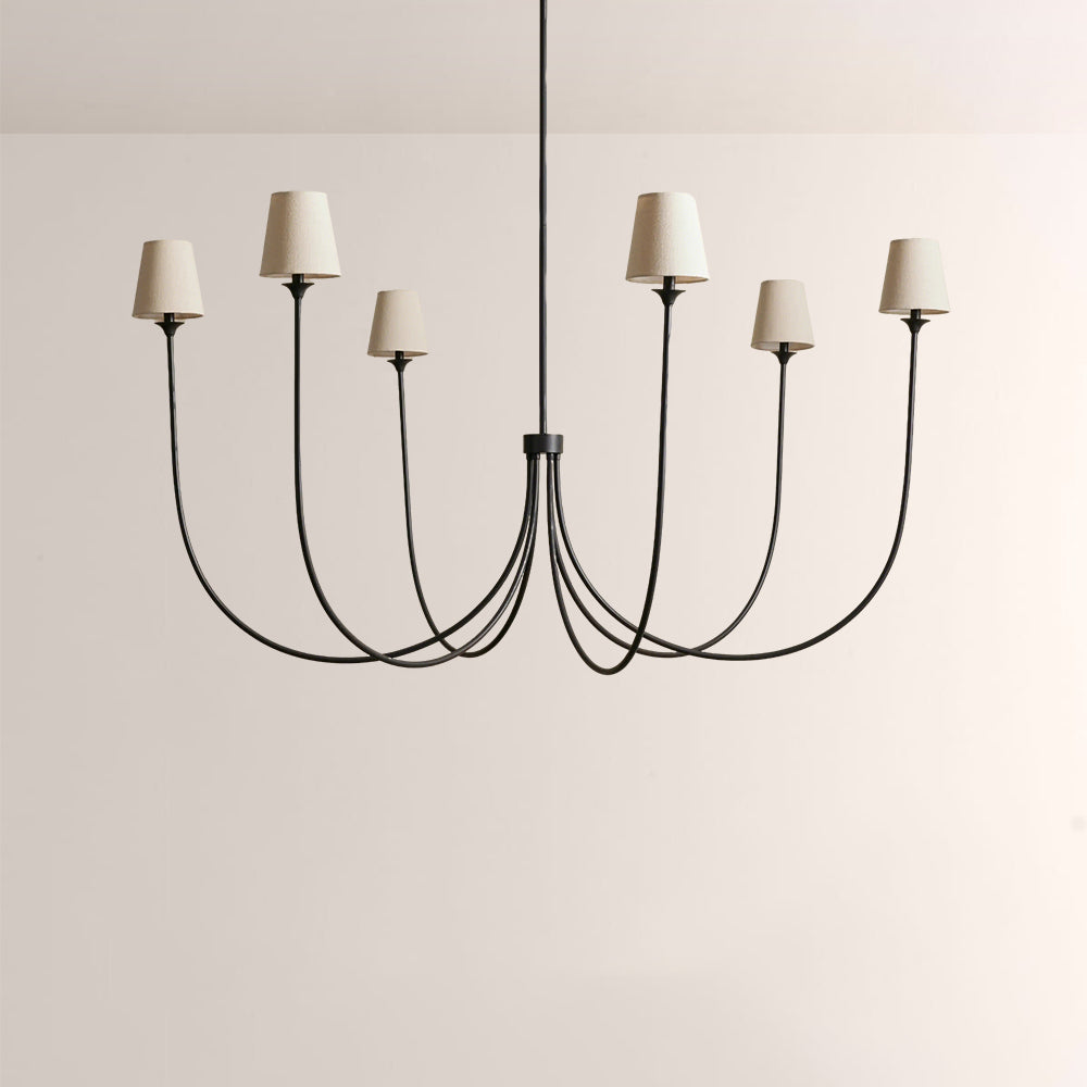 Saylor 6-Light Curved Arm Chandelier with Linen Shades-Fullstarlighting