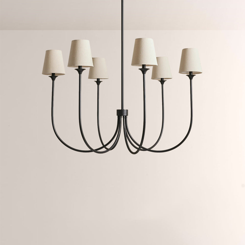 Saylor 6-Light Curved Arm Chandelier with Linen Shades-Fullstarlighting