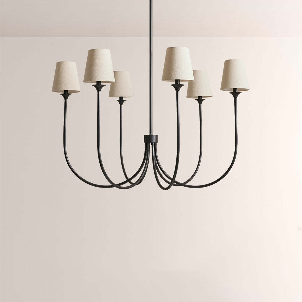 Saylor 6-Light Curved Arm Chandelier with Linen Shades-Fullstarlighting