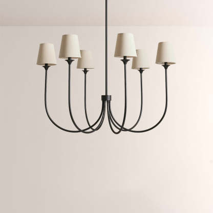 Saylor 6-Light Curved Arm Chandelier with Linen Shades-Fullstarlighting