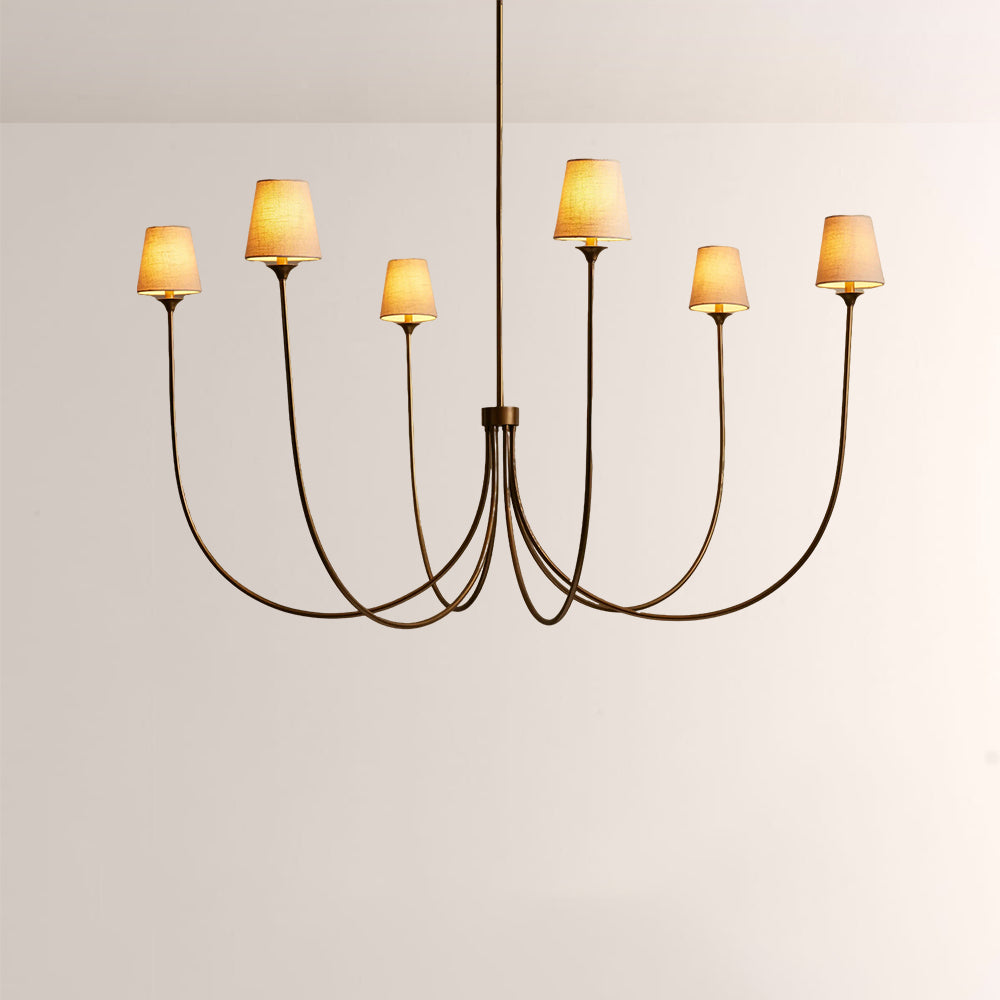 Saylor 6-Light Curved Arm Chandelier with Linen Shades-Fullstarlighting